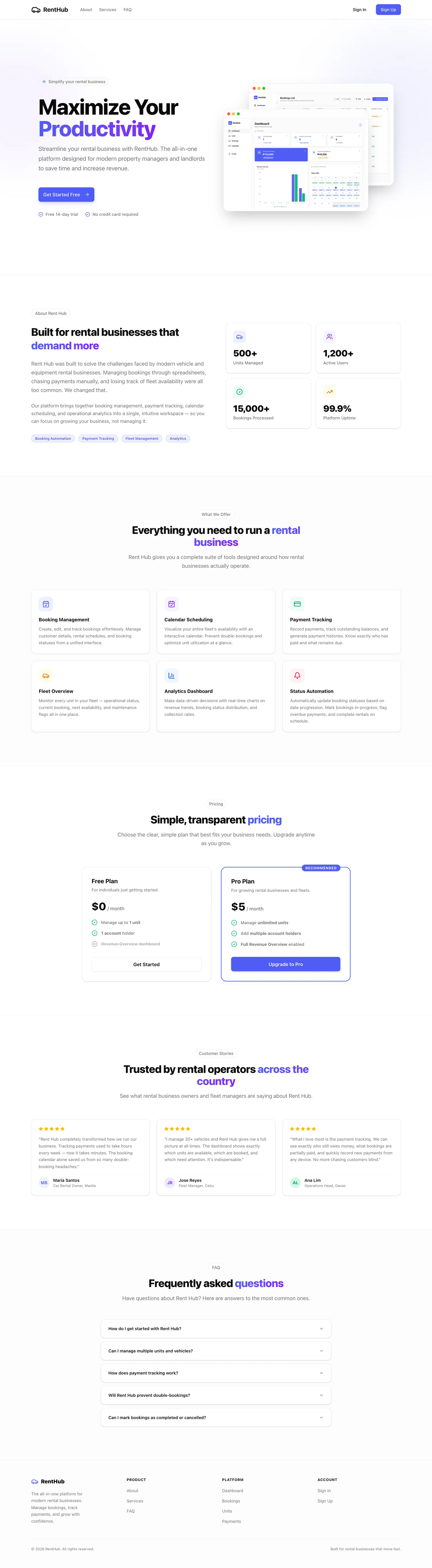 Rent Hub — Comprehensive rental management system with seamless booking and billing.